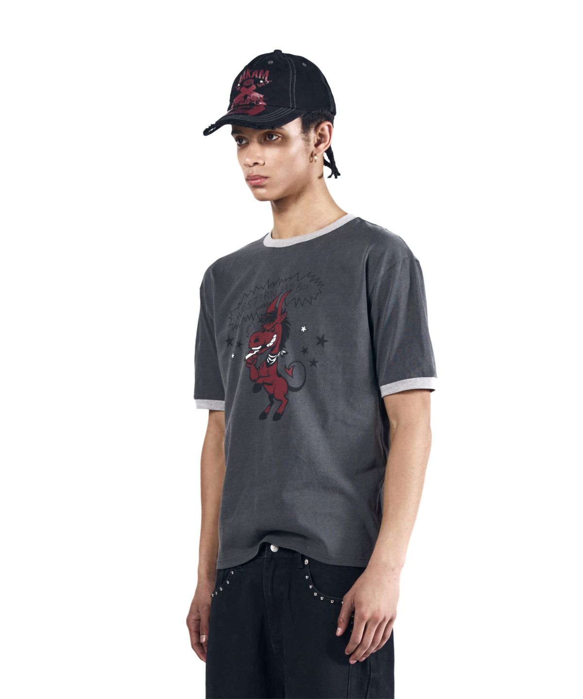 아캄(AAKAM) Bad Horse Ringer Top (Dark Gray)