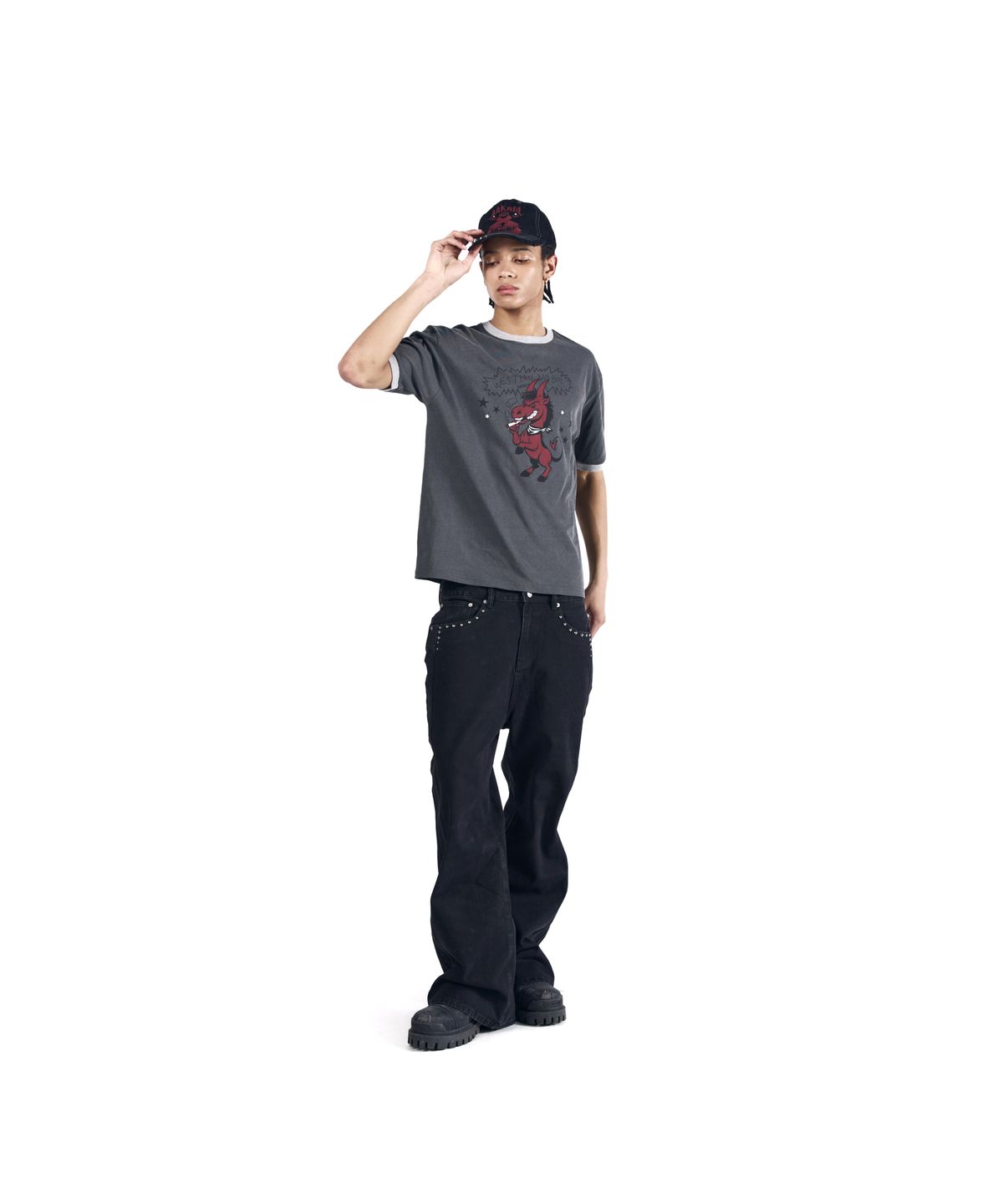 아캄(AAKAM) Bad Horse Ringer Top (Dark Gray)