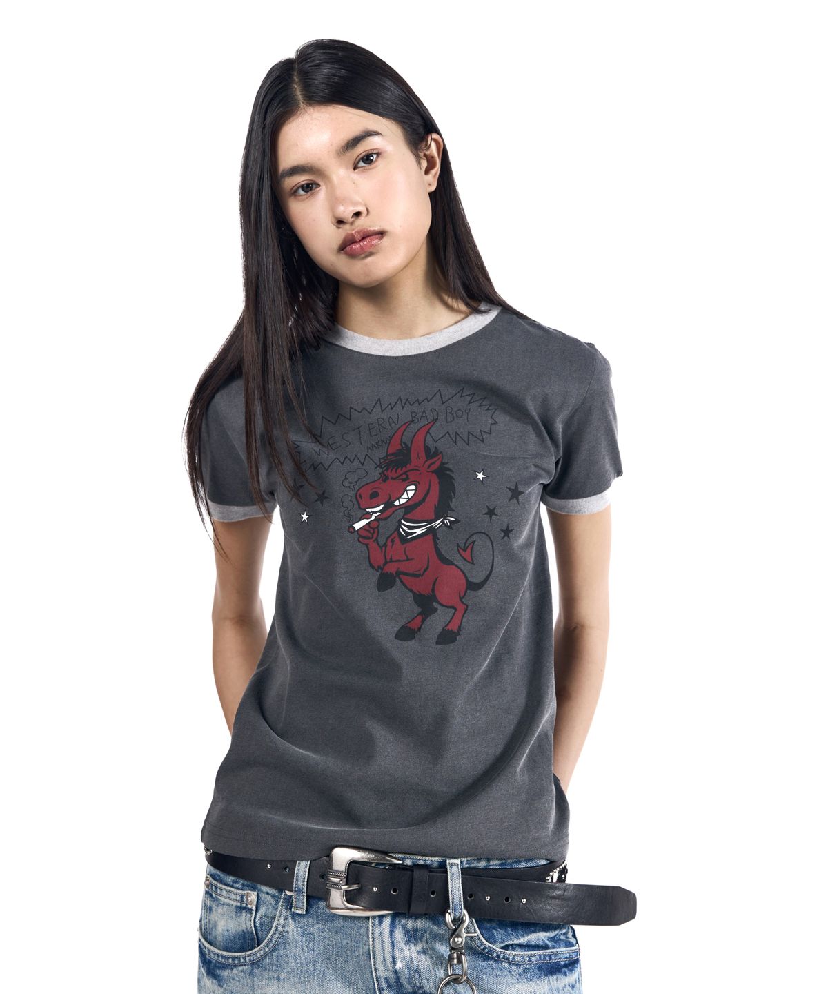 아캄(AAKAM) Bad Horse Ringer Top (Dark Gray)
