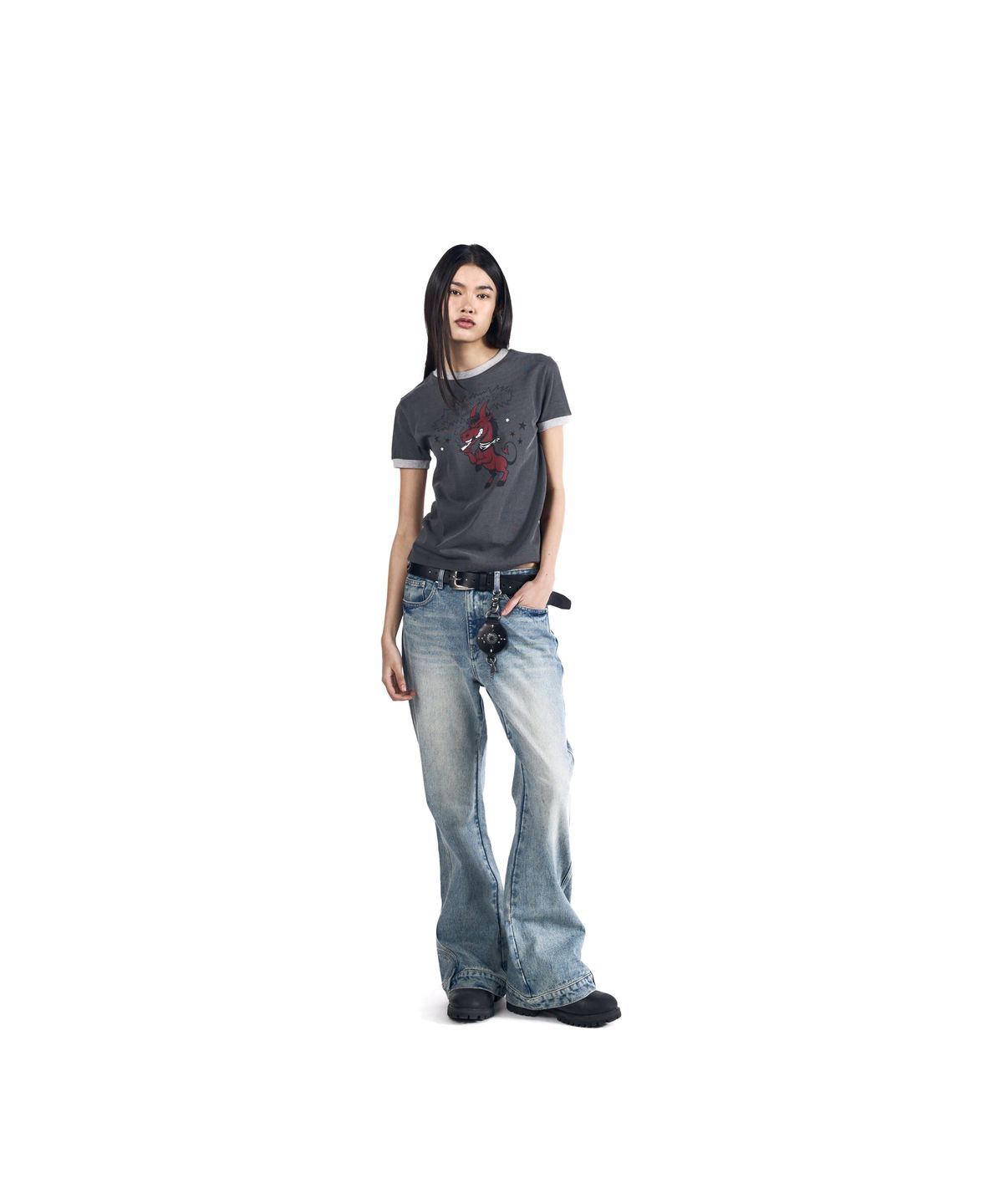 아캄(AAKAM) Bad Horse Ringer Top (Dark Gray)