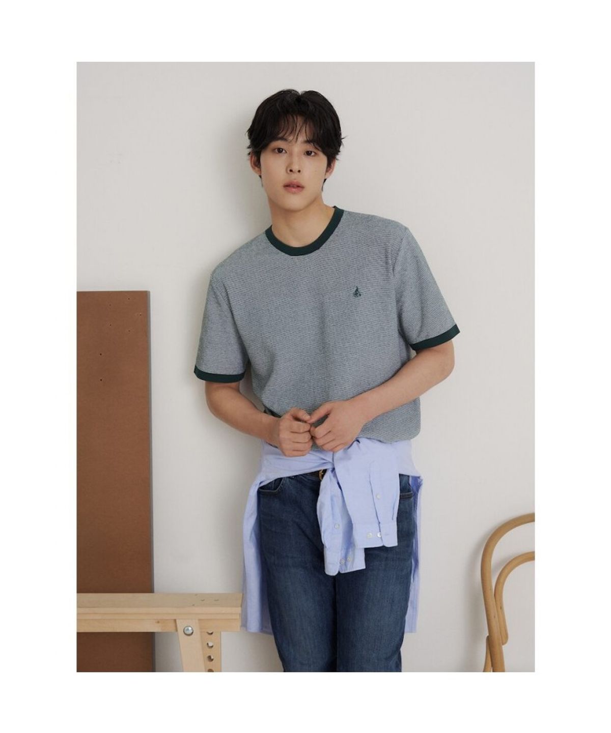 빈폴 멘(BEANPOLE MEN) 투톤 텍스쳐 라운드 니트  그린