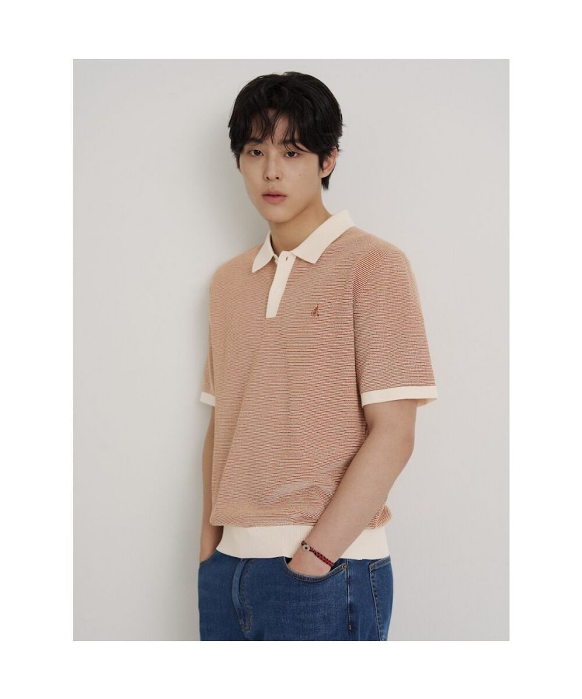 빈폴 멘(BEANPOLE MEN) 투톤 텍스쳐 칼라넥 니트  오렌지