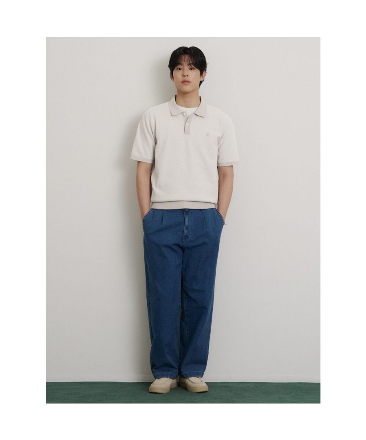 빈폴 멘(BEANPOLE MEN) 투톤 텍스쳐 칼라넥 니트  베이지