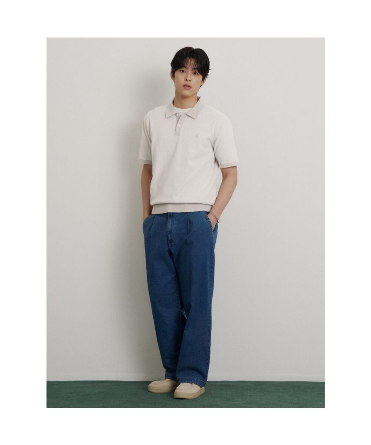 빈폴 멘(BEANPOLE MEN) 투톤 텍스쳐 칼라넥 니트  베이지