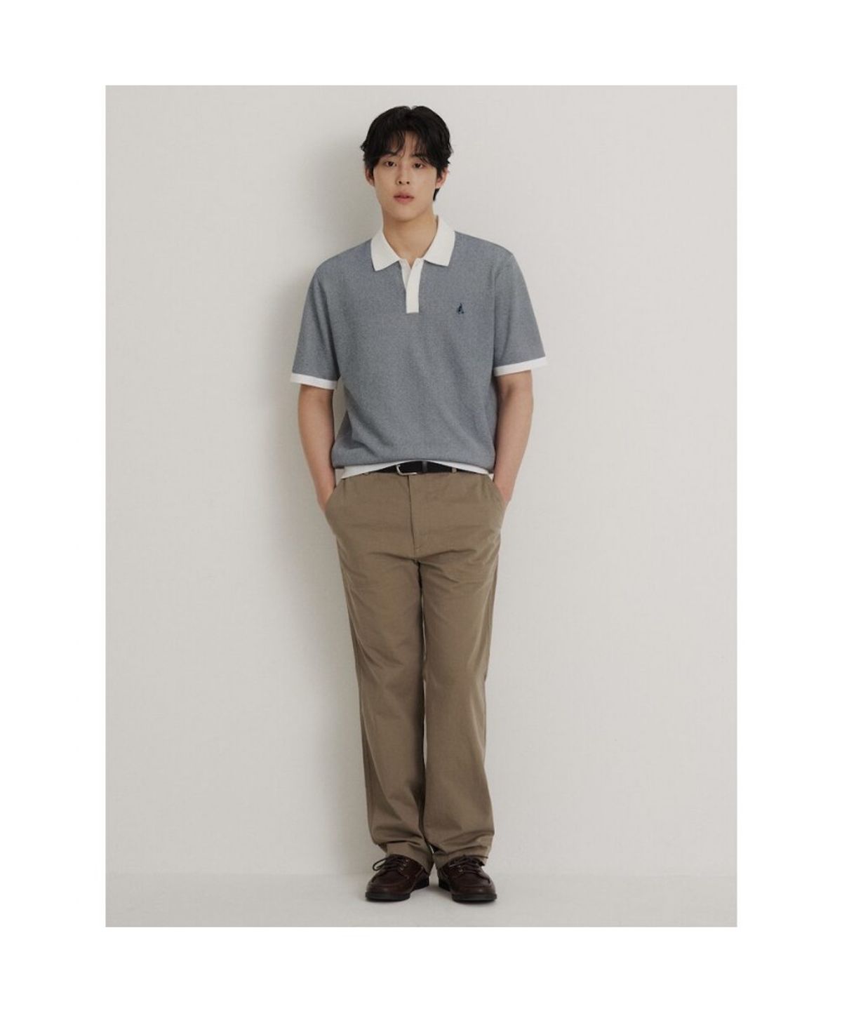 빈폴 멘(BEANPOLE MEN) 투톤 텍스쳐 칼라넥 니트  블루