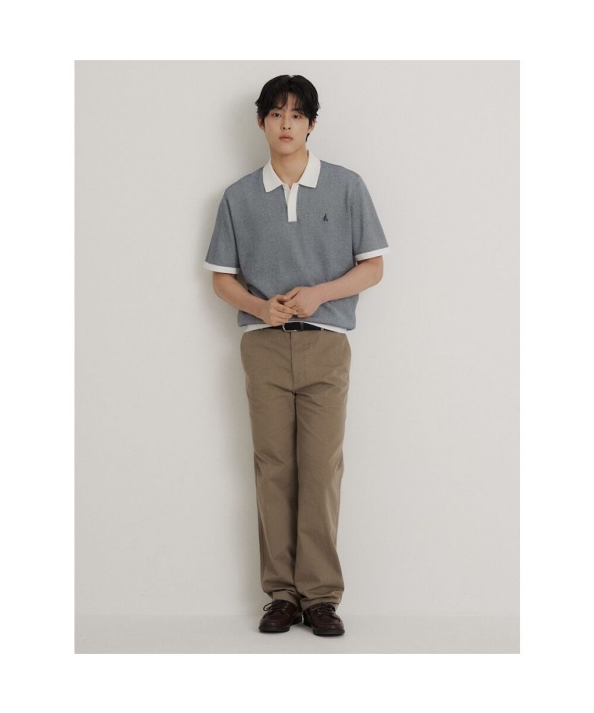 빈폴 멘(BEANPOLE MEN) 투톤 텍스쳐 칼라넥 니트  블루