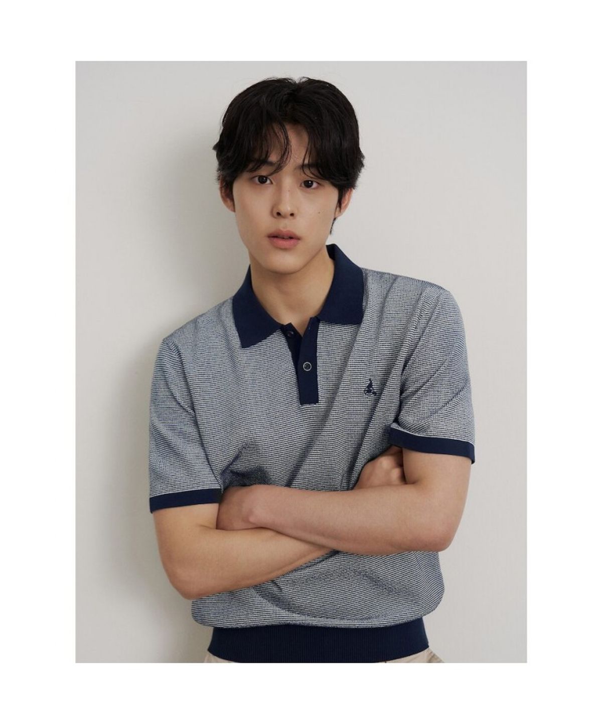 빈폴 멘(BEANPOLE MEN) 투톤 텍스쳐 칼라넥 니트  네이비
