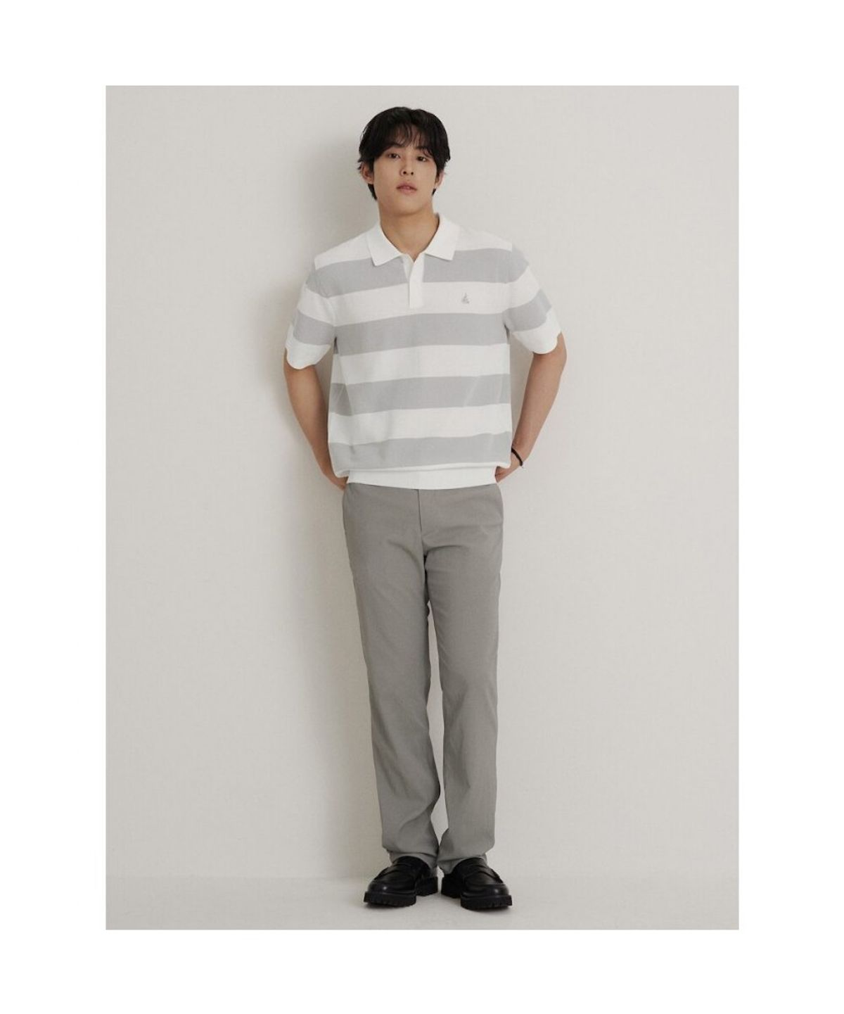 빈폴 멘(BEANPOLE MEN) 럭비 스트라이프 칼라넥 니트  라이트 그레이