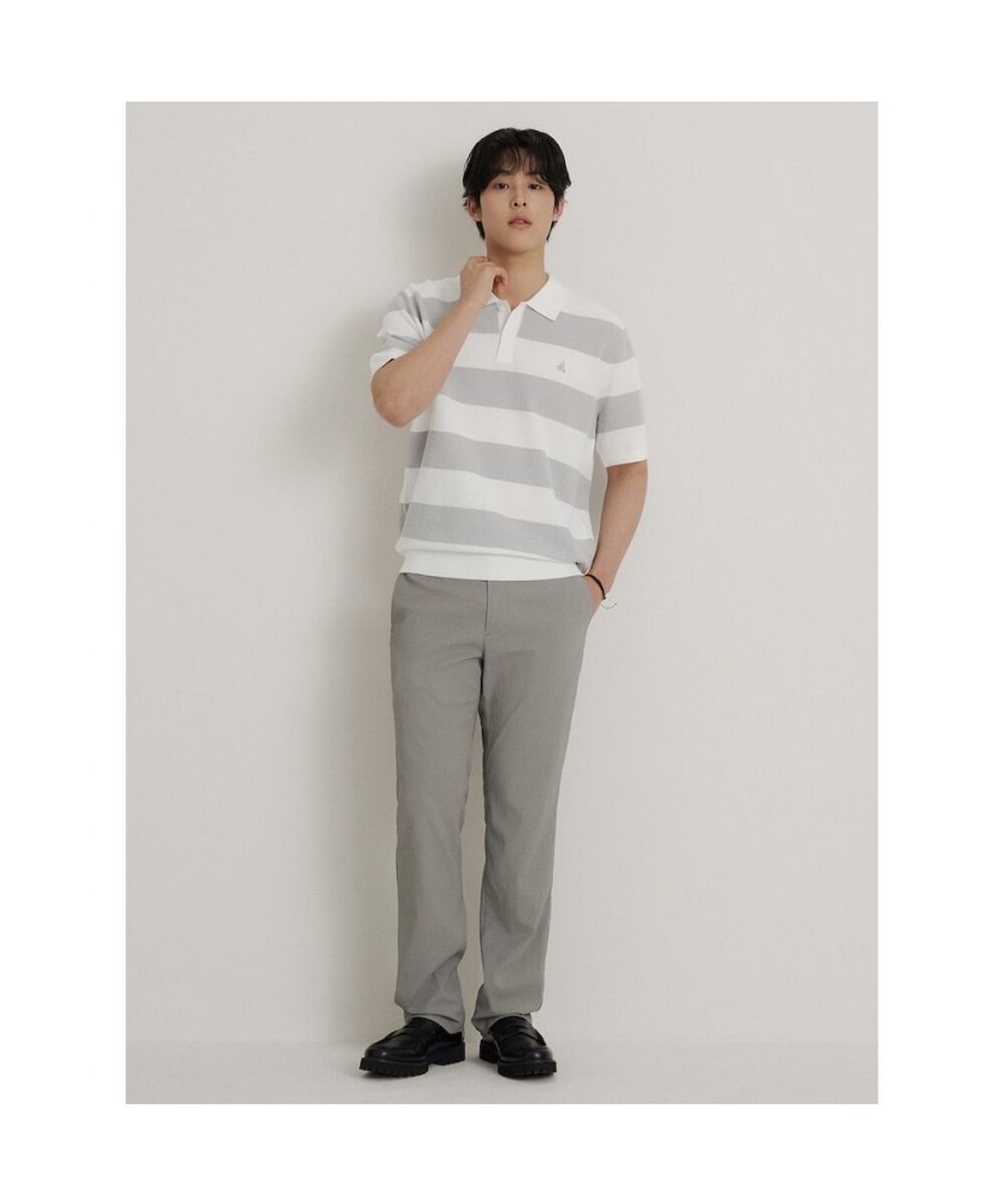 빈폴 멘(BEANPOLE MEN) 럭비 스트라이프 칼라넥 니트  라이트 그레이