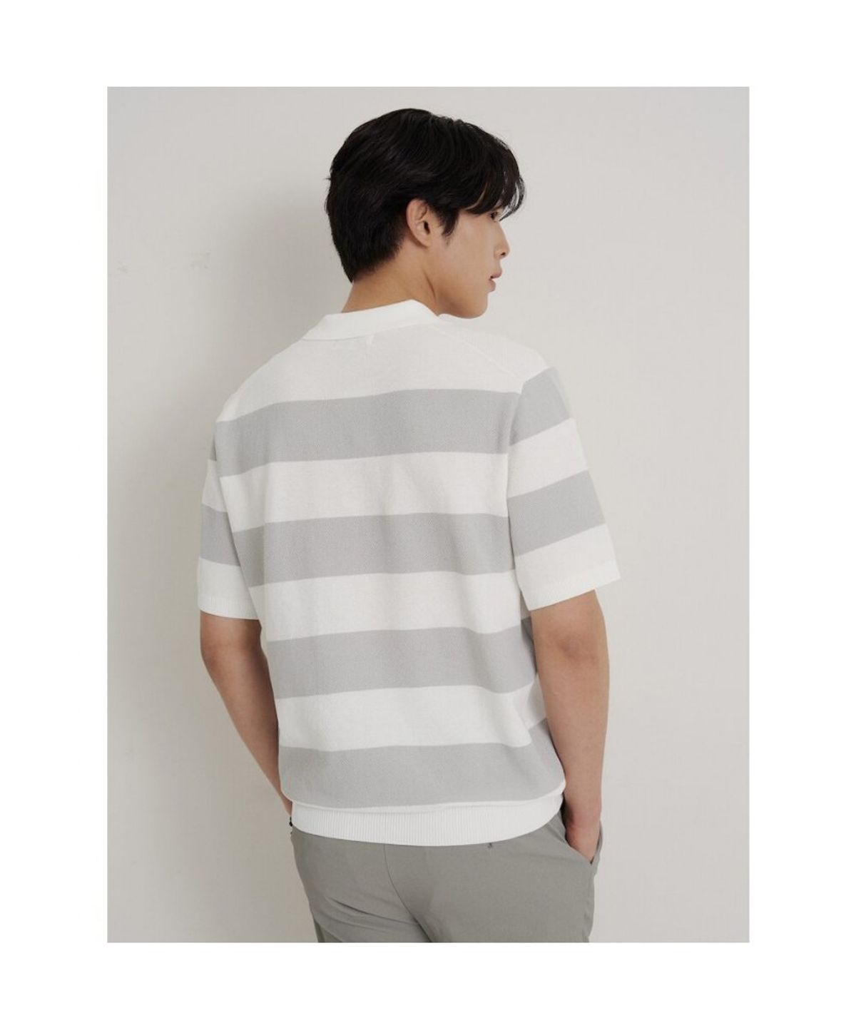 빈폴 멘(BEANPOLE MEN) 럭비 스트라이프 칼라넥 니트  라이트 그레이