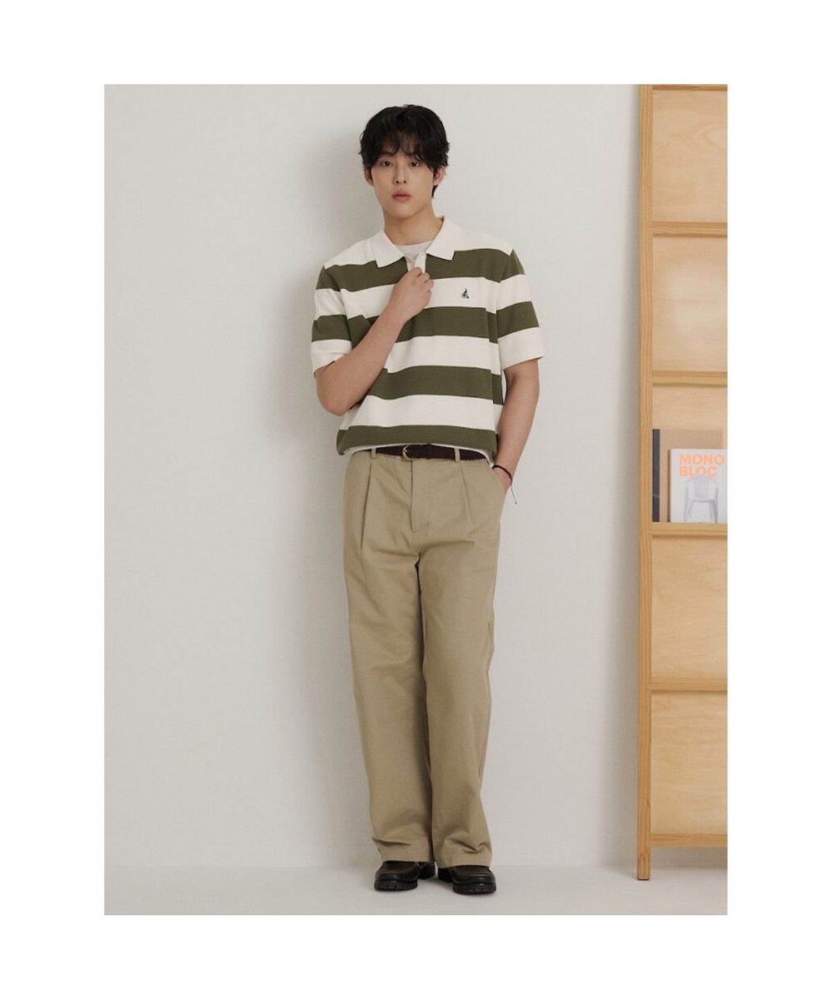 빈폴 멘(BEANPOLE MEN) 럭비 스트라이프 칼라넥 니트  카키