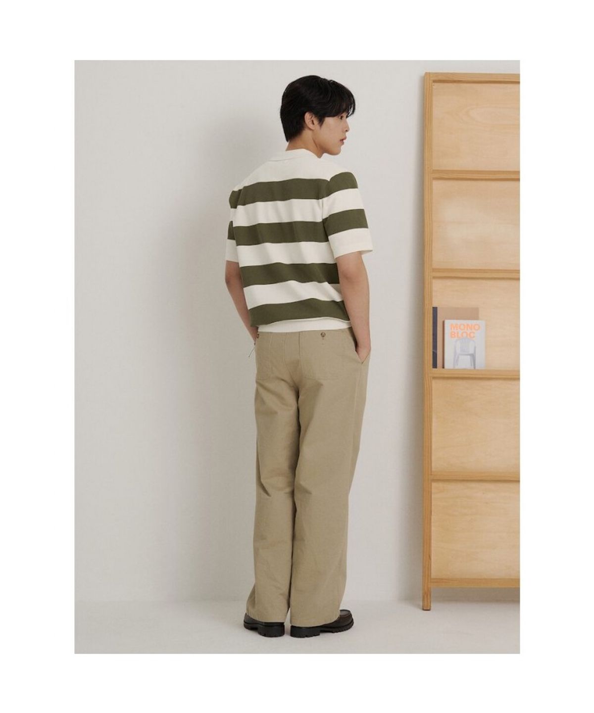 빈폴 멘(BEANPOLE MEN) 럭비 스트라이프 칼라넥 니트  카키