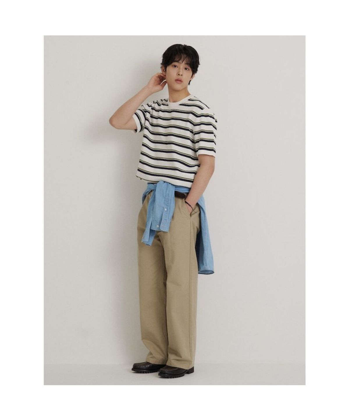 빈폴 멘(BEANPOLE MEN) 스트라이프 라운드 니트  아이보리