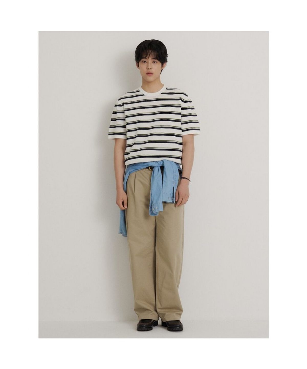 빈폴 멘(BEANPOLE MEN) 스트라이프 라운드 니트  아이보리