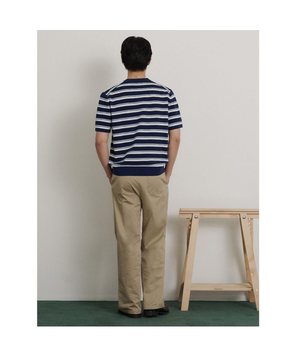 빈폴 멘(BEANPOLE MEN) 스트라이프 라운드 니트  네이비