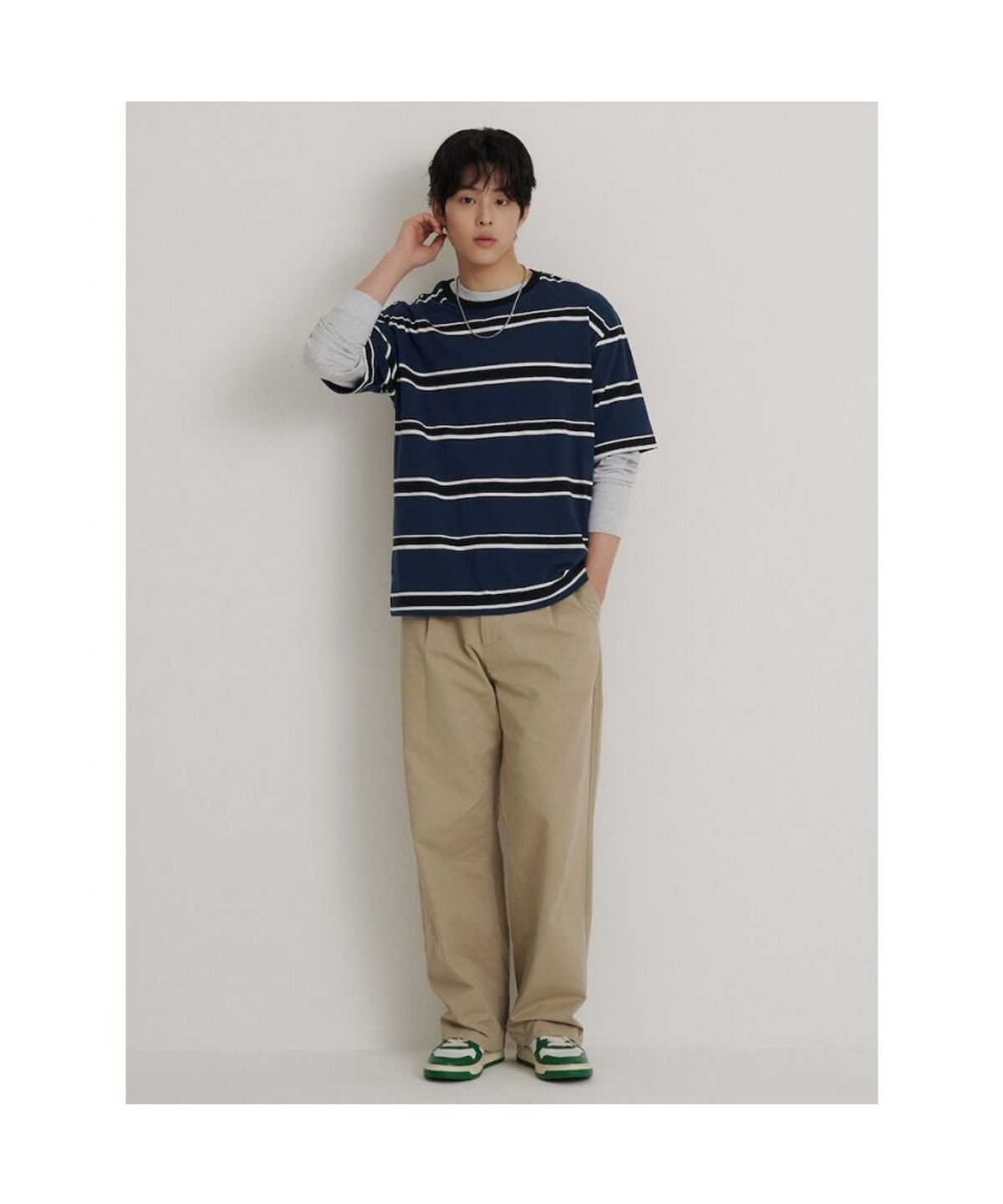 빈폴 멘(BEANPOLE MEN) 블루 스트라이프 반소매 티셔츠  네이비