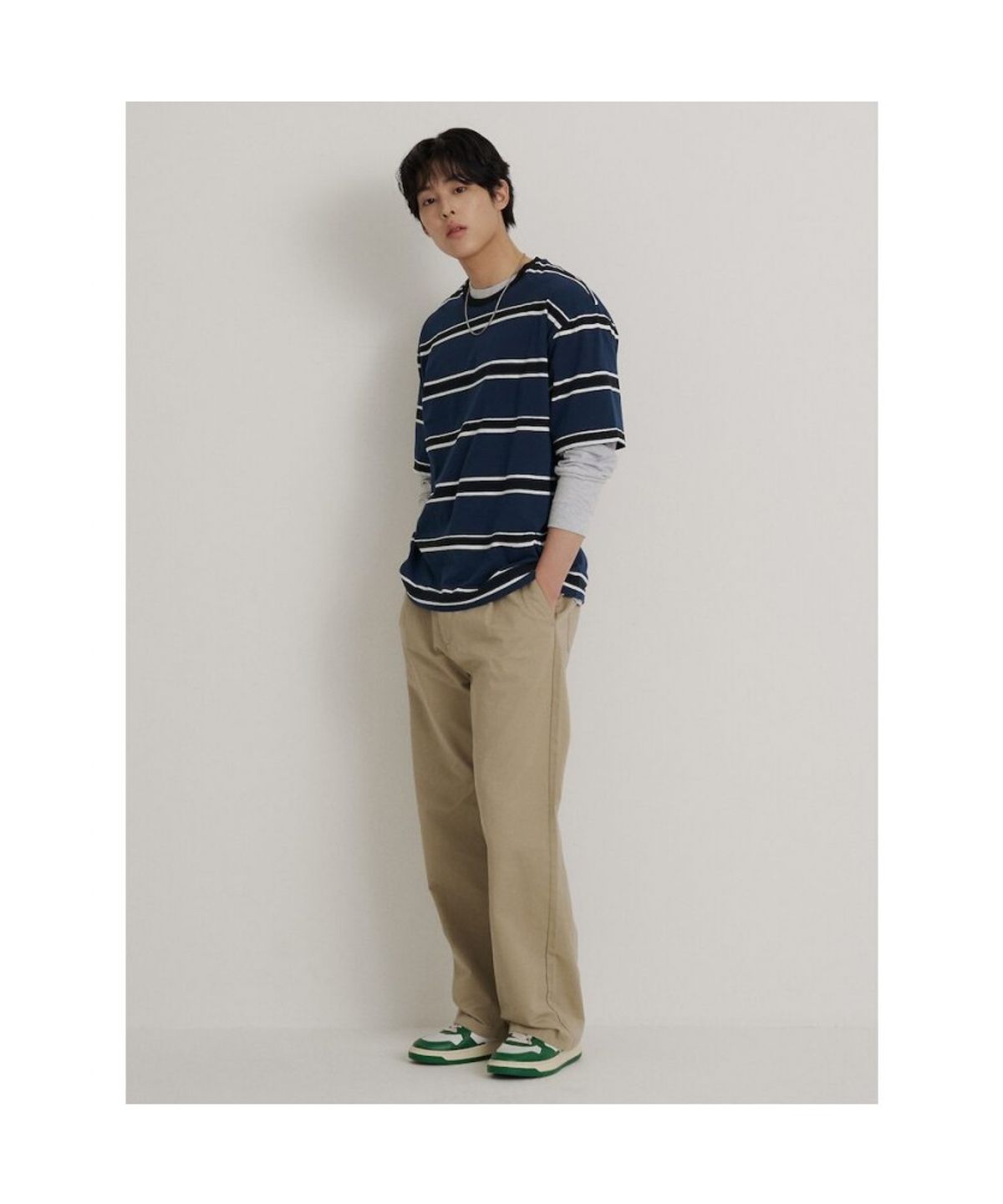 빈폴 멘(BEANPOLE MEN) 블루 스트라이프 반소매 티셔츠  네이비