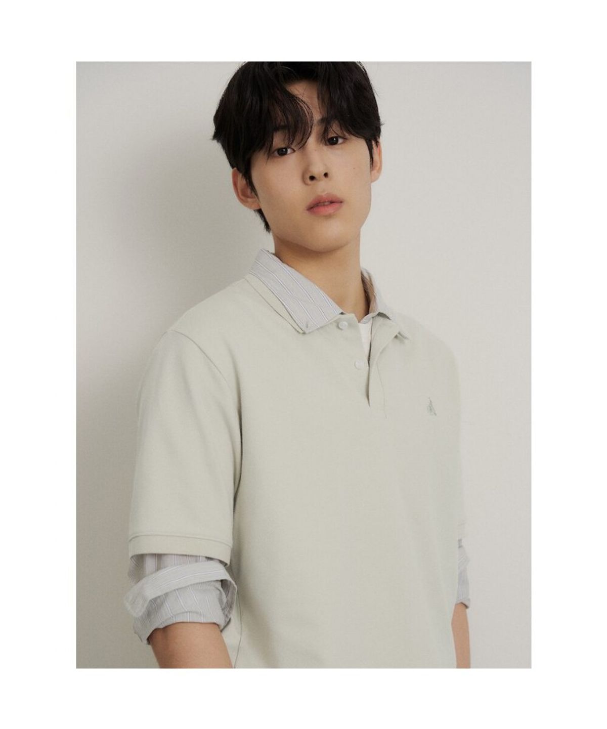 빈폴 멘(BEANPOLE MEN) 레이어드넥 텍스처 반소매 티셔츠  라이트 그린