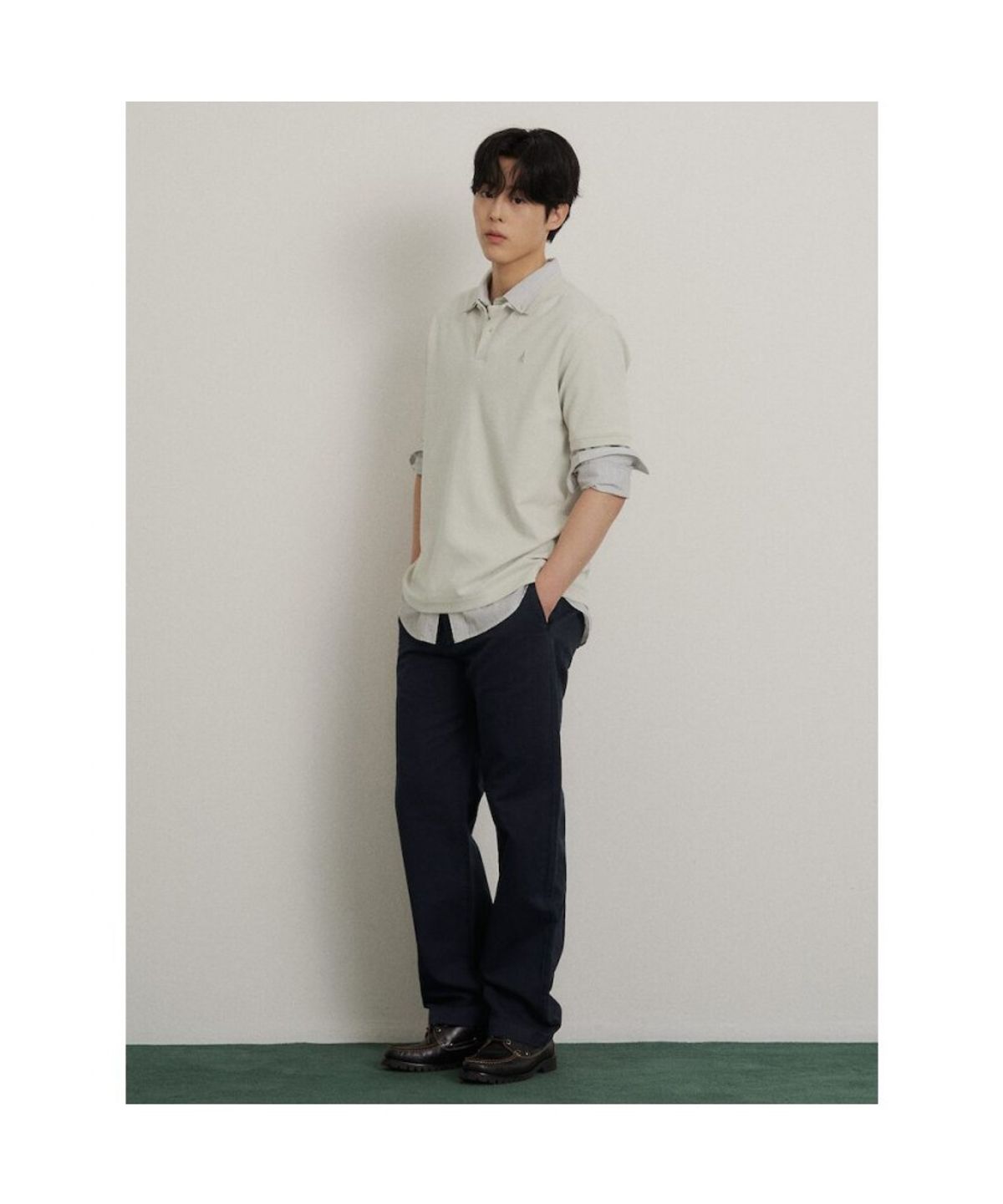 빈폴 멘(BEANPOLE MEN) 레이어드넥 텍스처 반소매 티셔츠  라이트 그린