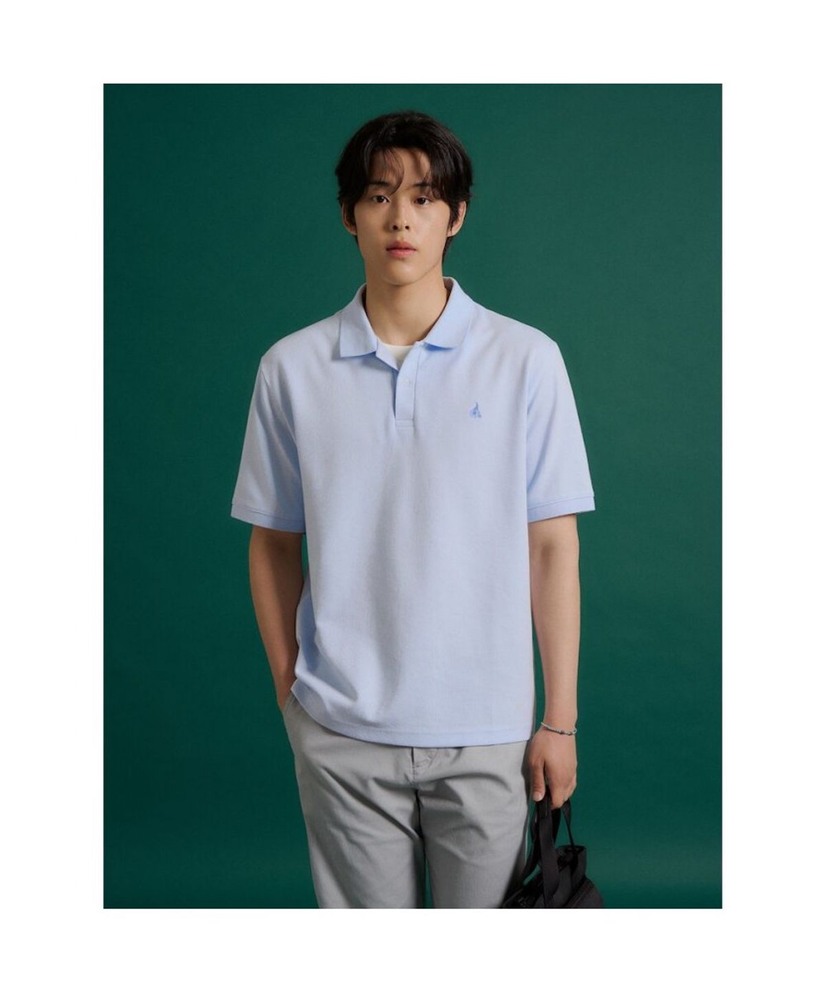 빈폴 멘(BEANPOLE MEN) 레이어드넥 텍스처 반소매 티셔츠  스카이 블루