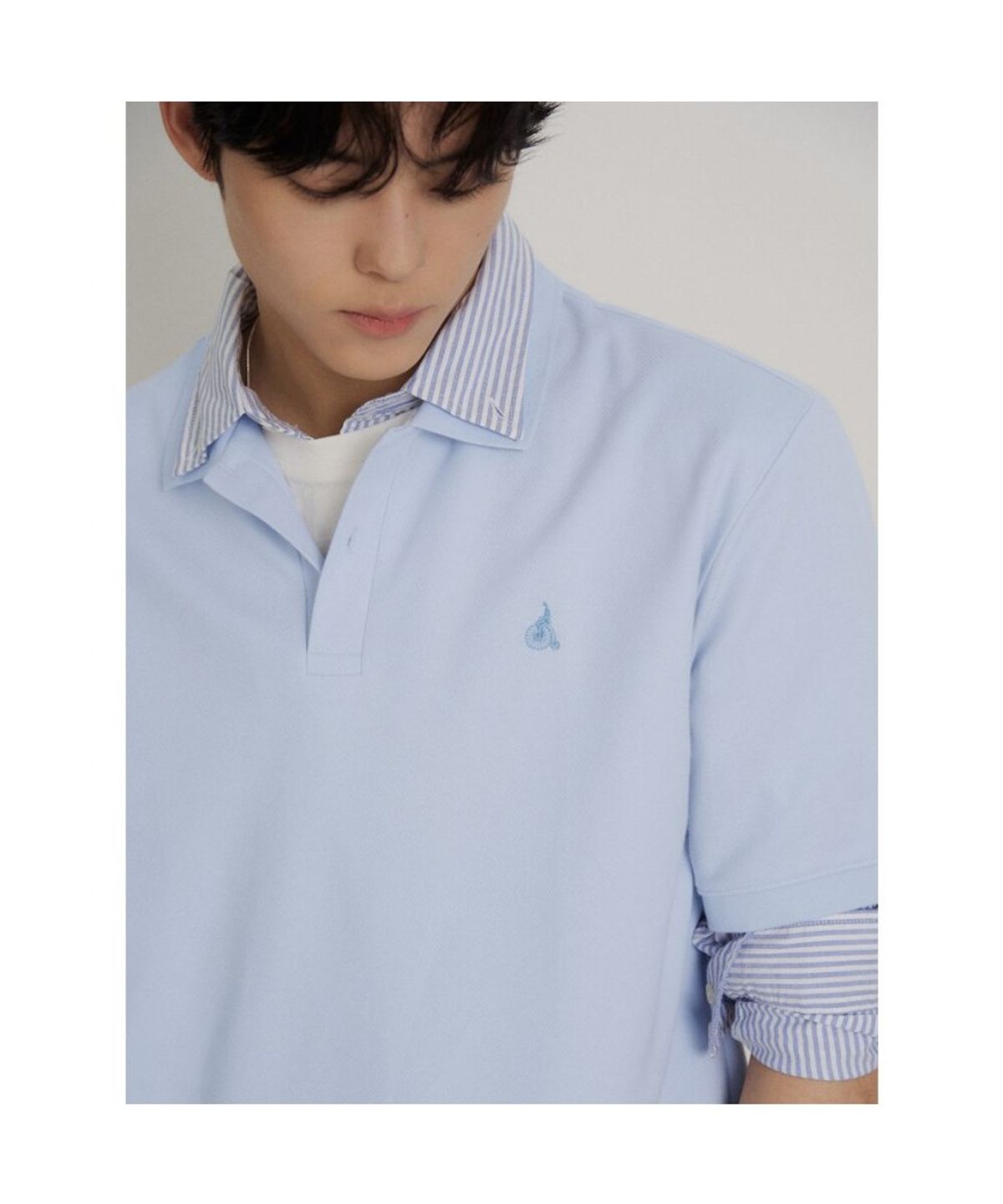 빈폴 멘(BEANPOLE MEN) 레이어드넥 텍스처 반소매 티셔츠  스카이 블루