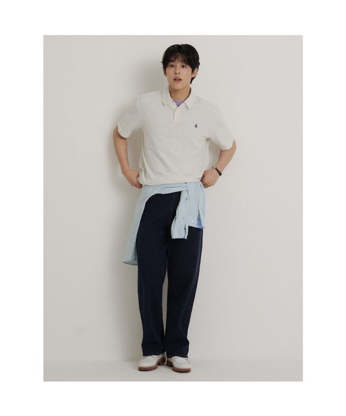 빈폴 멘(BEANPOLE MEN) 오픈넥 소프트 반달피케 티셔츠  라이트 그레이