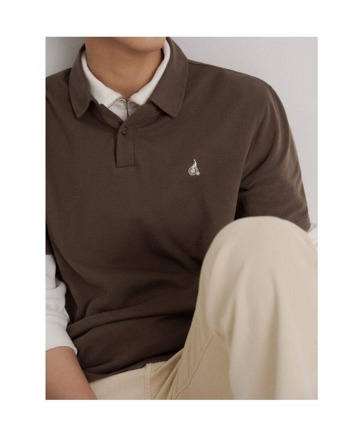 빈폴 멘(BEANPOLE MEN) 오픈넥 소프트 반달피케 티셔츠  브라운