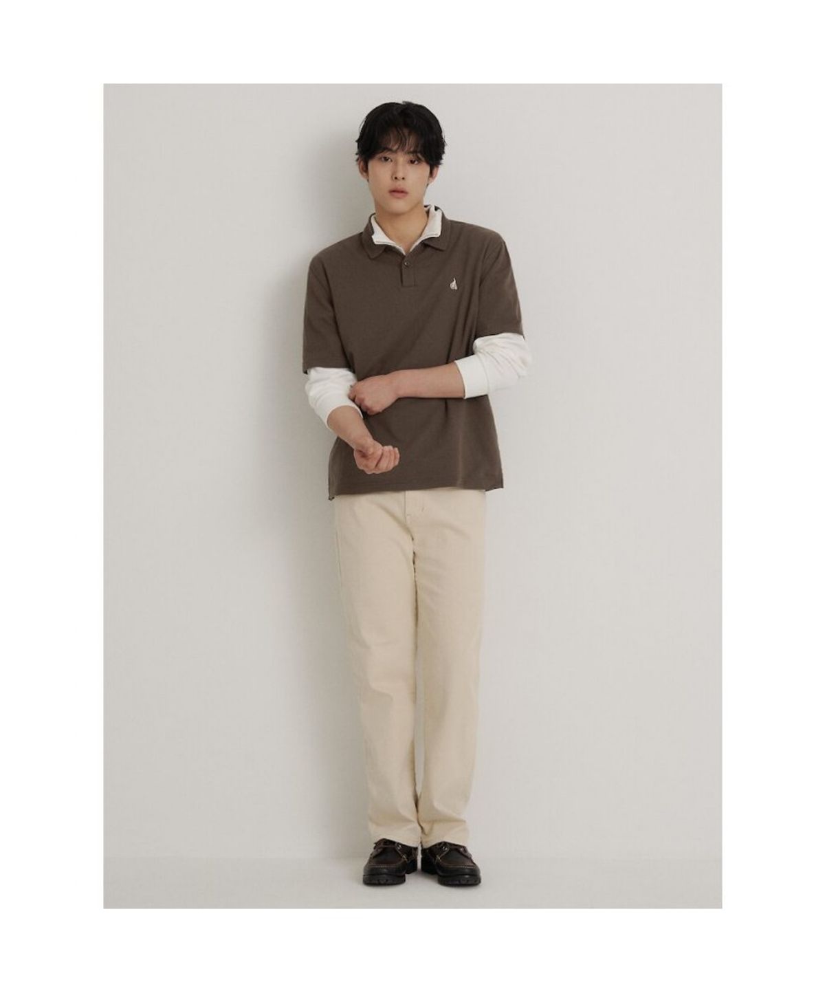 빈폴 멘(BEANPOLE MEN) 오픈넥 소프트 반달피케 티셔츠  브라운