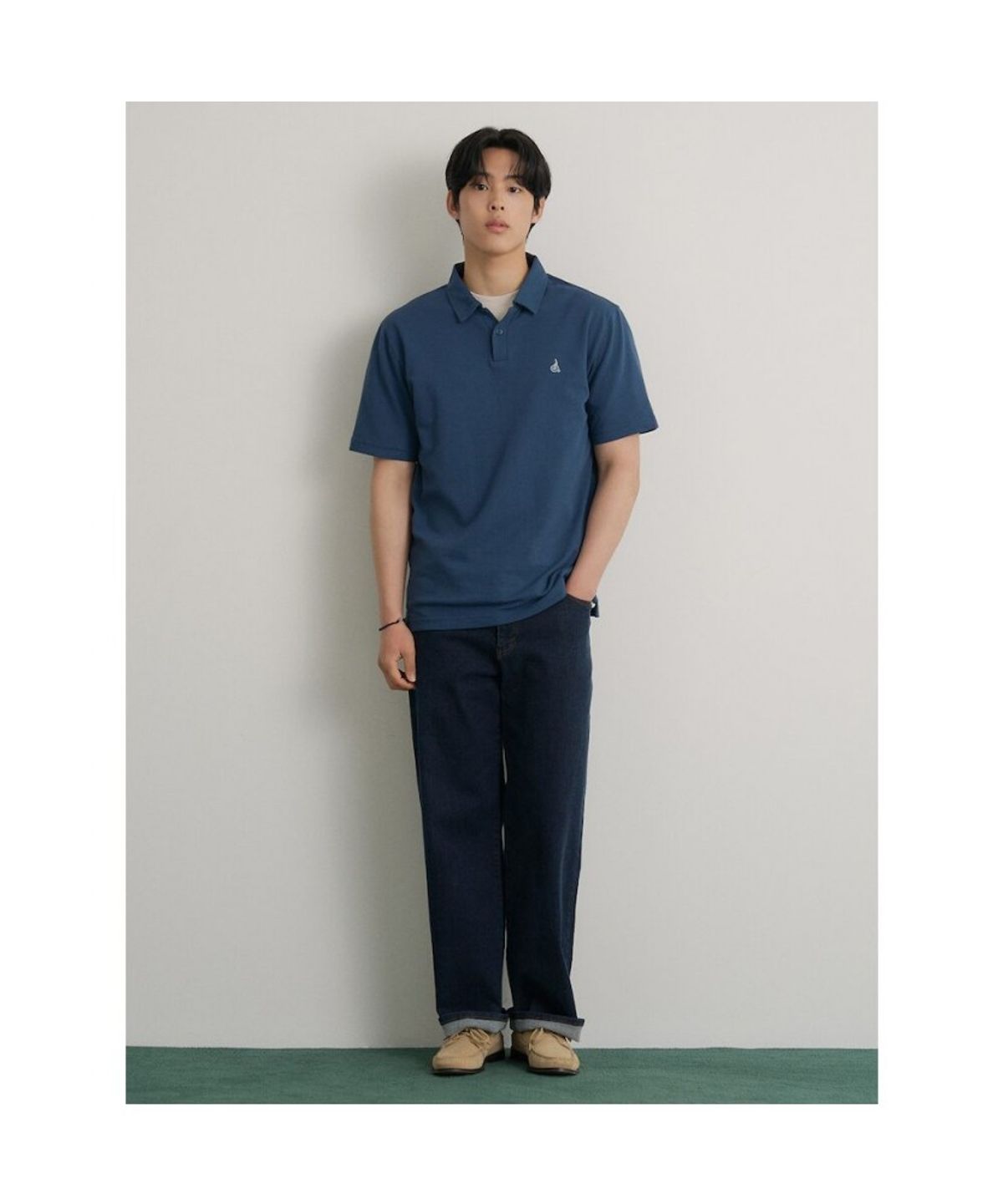 빈폴 멘(BEANPOLE MEN) 오픈넥 소프트 반달피케 티셔츠  블루
