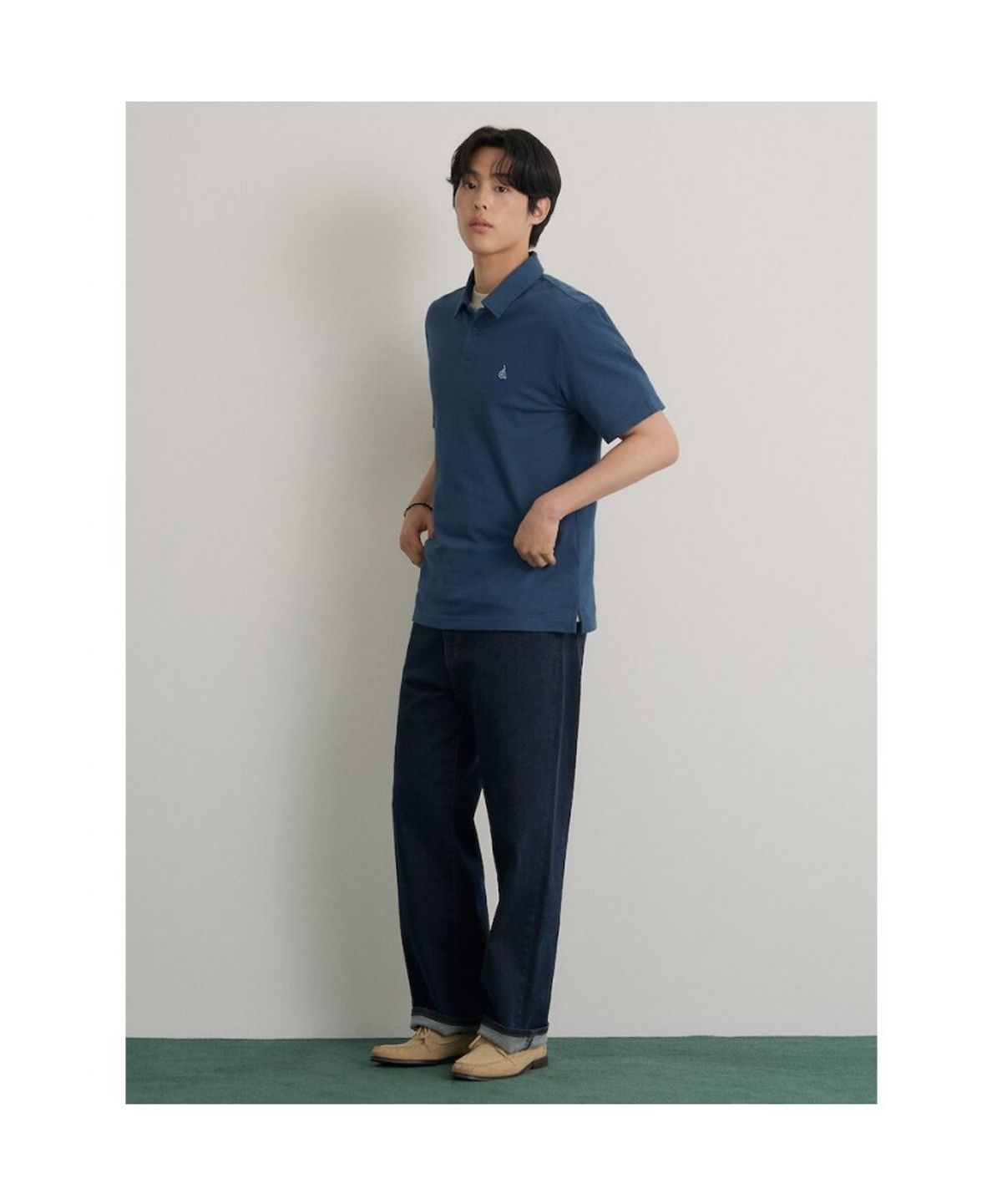 빈폴 멘(BEANPOLE MEN) 오픈넥 소프트 반달피케 티셔츠  블루
