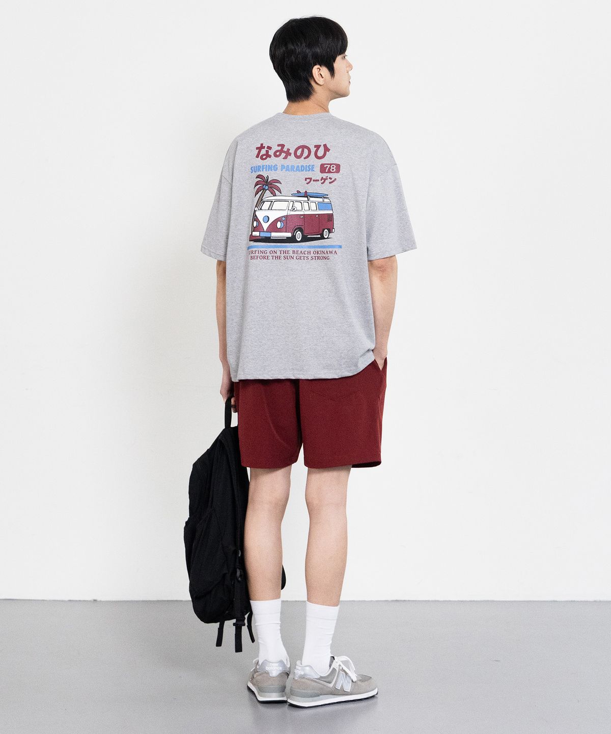 앨빈클로(ALVINCLO) [SET] CAMPER VAN 반팔티셔츠 스트링 포인트 우븐 반바지 셋업