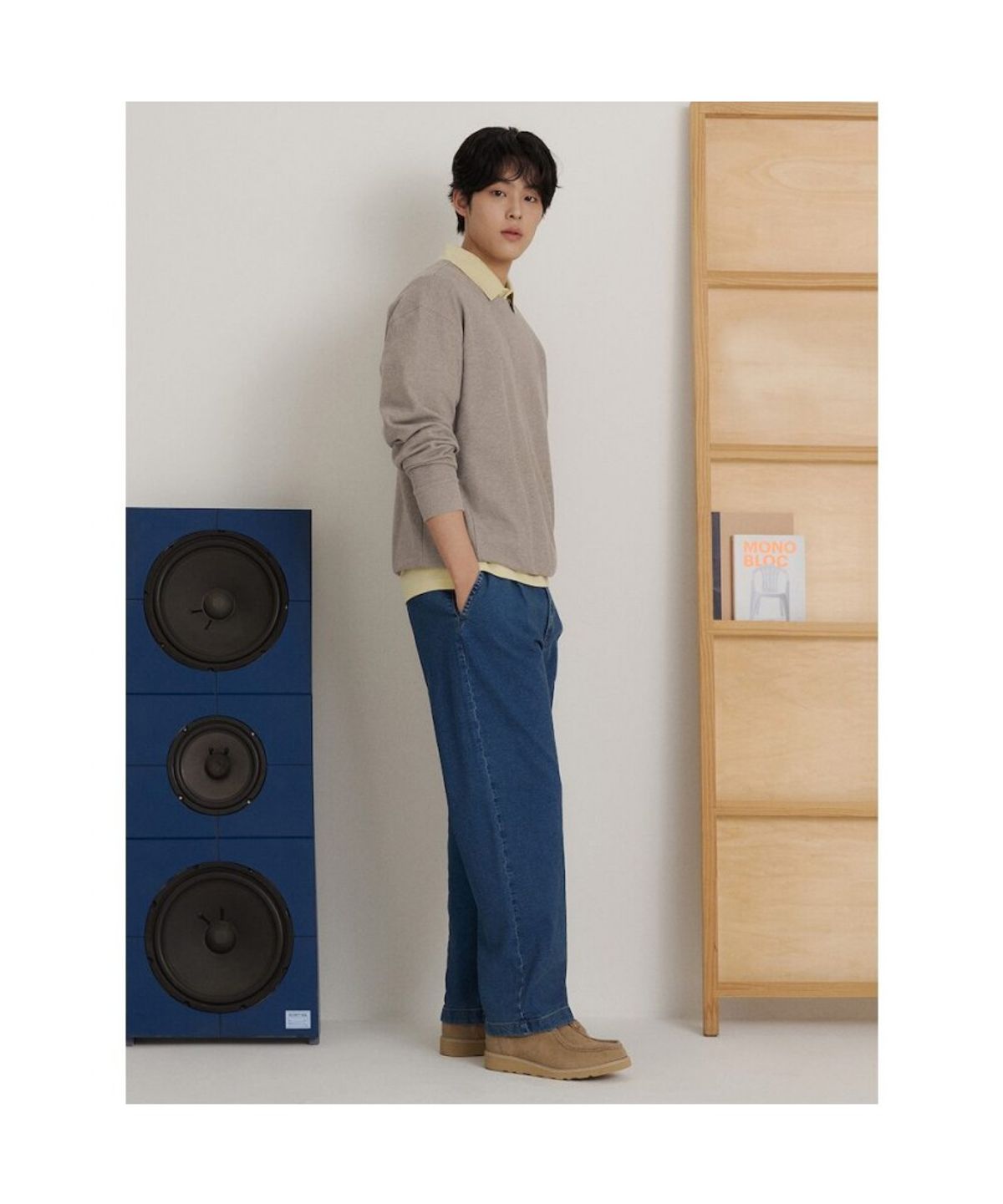 빈폴 멘(BEANPOLE MEN) 텍스처 라운드넥 긴소매 티셔츠  베이지