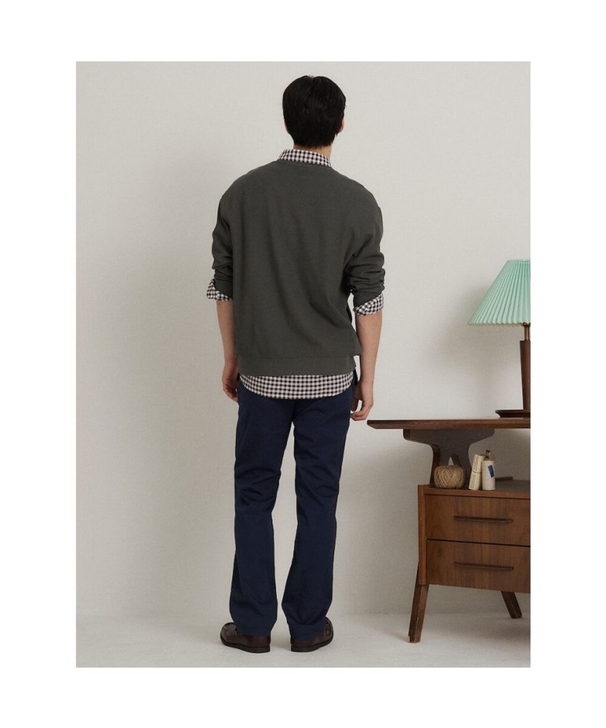 빈폴 멘(BEANPOLE MEN) 텍스처 라운드넥 긴소매 티셔츠  카키