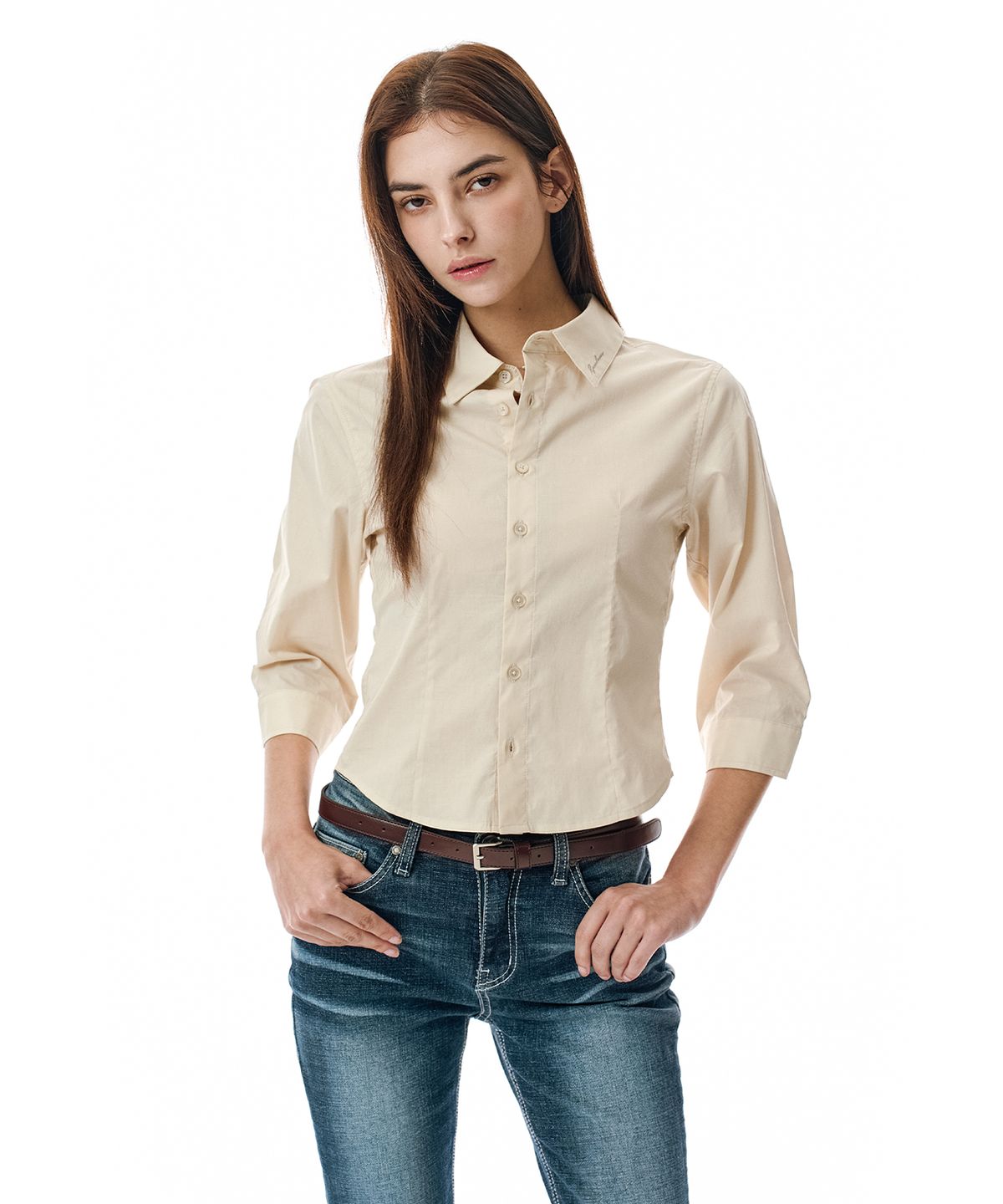 세컨모놀로그(SECONDMONO) Three-quarter Sleeve Shirt [BEIGE]_SEWSH010BEIGE