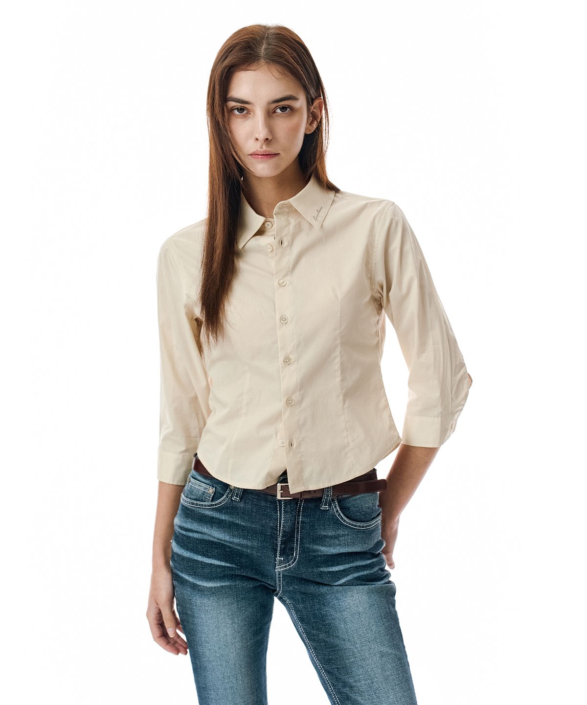 세컨모놀로그(SECONDMONO) Three-quarter Sleeve Shirt [BEIGE]_SEWSH010BEIGE