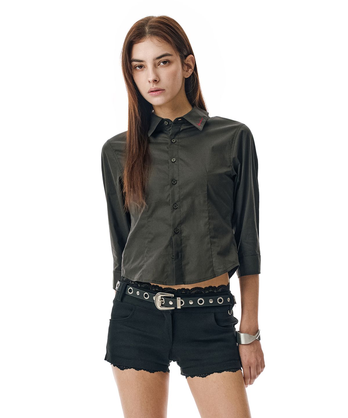 세컨모놀로그(SECONDMONO) Three-quarter Sleeve Shirt [CHARCOAL]_SEWSH010CHARCOAL