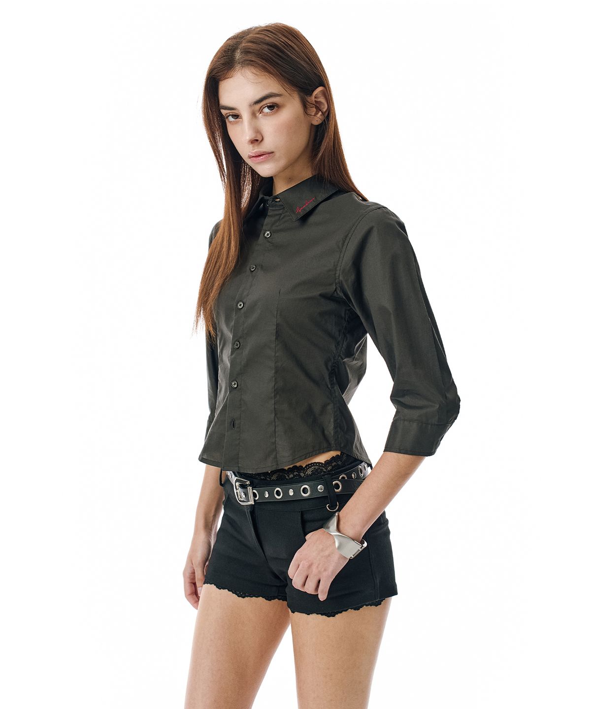 세컨모놀로그(SECONDMONO) Three-quarter Sleeve Shirt [CHARCOAL]_SEWSH010CHARCOAL