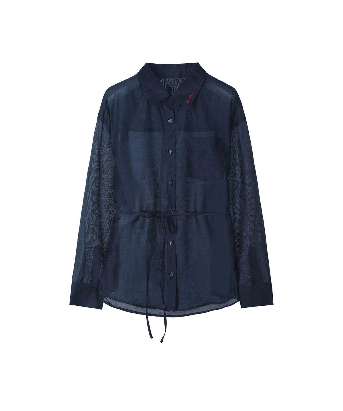 세컨모놀로그(SECONDMONO) Sheer Side Tuck Oversized Fit Shirt [NAVY]_SEWSH009NAVY