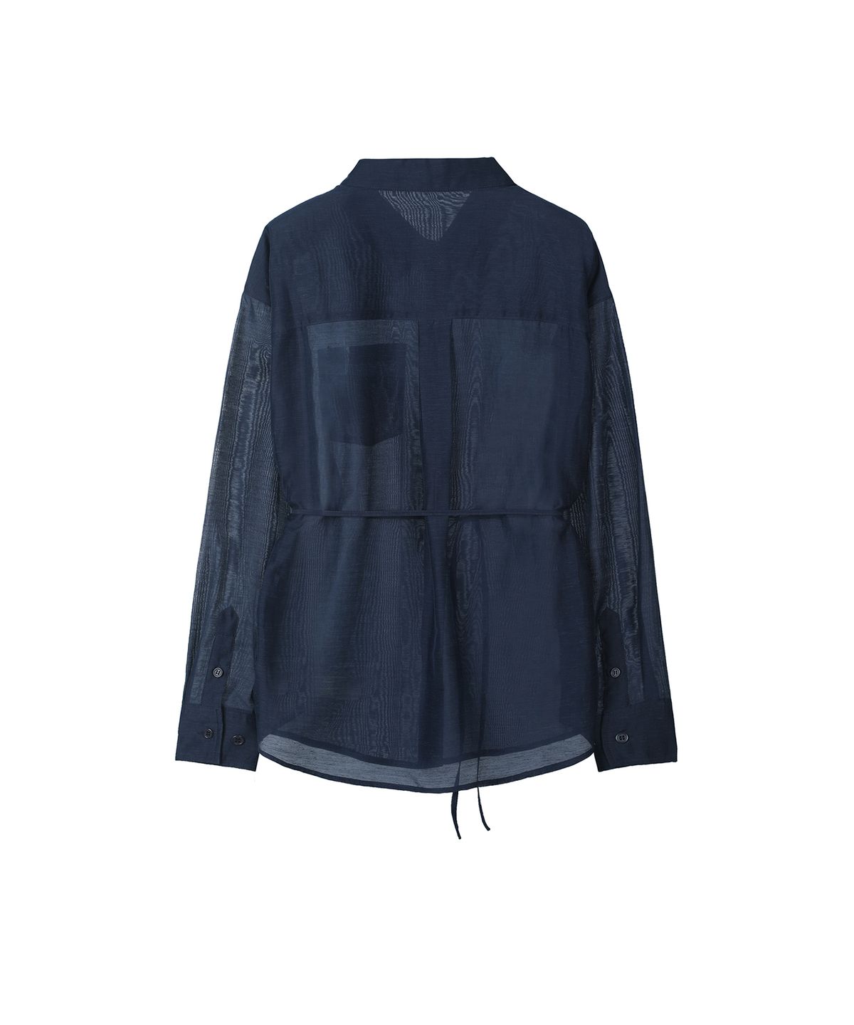 세컨모놀로그(SECONDMONO) Sheer Side Tuck Oversized Fit Shirt [NAVY]_SEWSH009NAVY