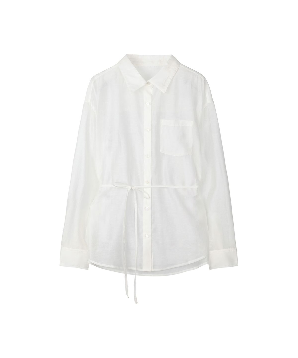 세컨모놀로그(SECONDMONO) Sheer Side Tuck Oversized Fit Shirt [IVORY]_SEWSH009IVORY