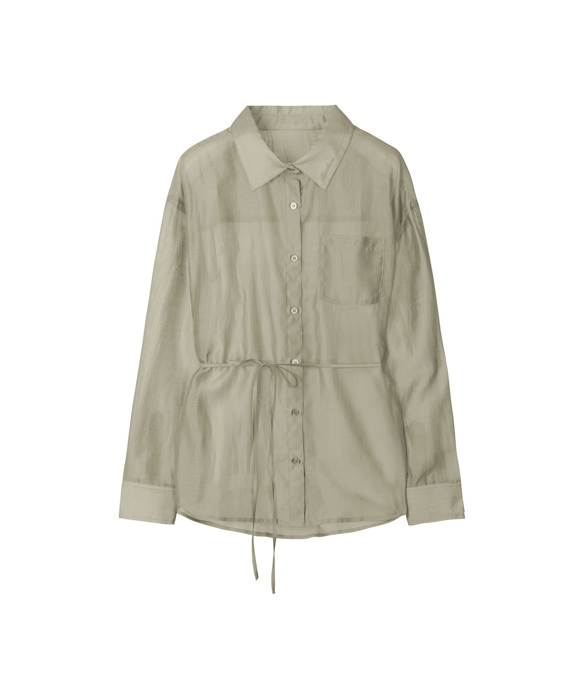 세컨모놀로그(SECONDMONO) Sheer Side Tuck Oversized Fit Shirt [TAUPE]_SEWSH009TAUPE