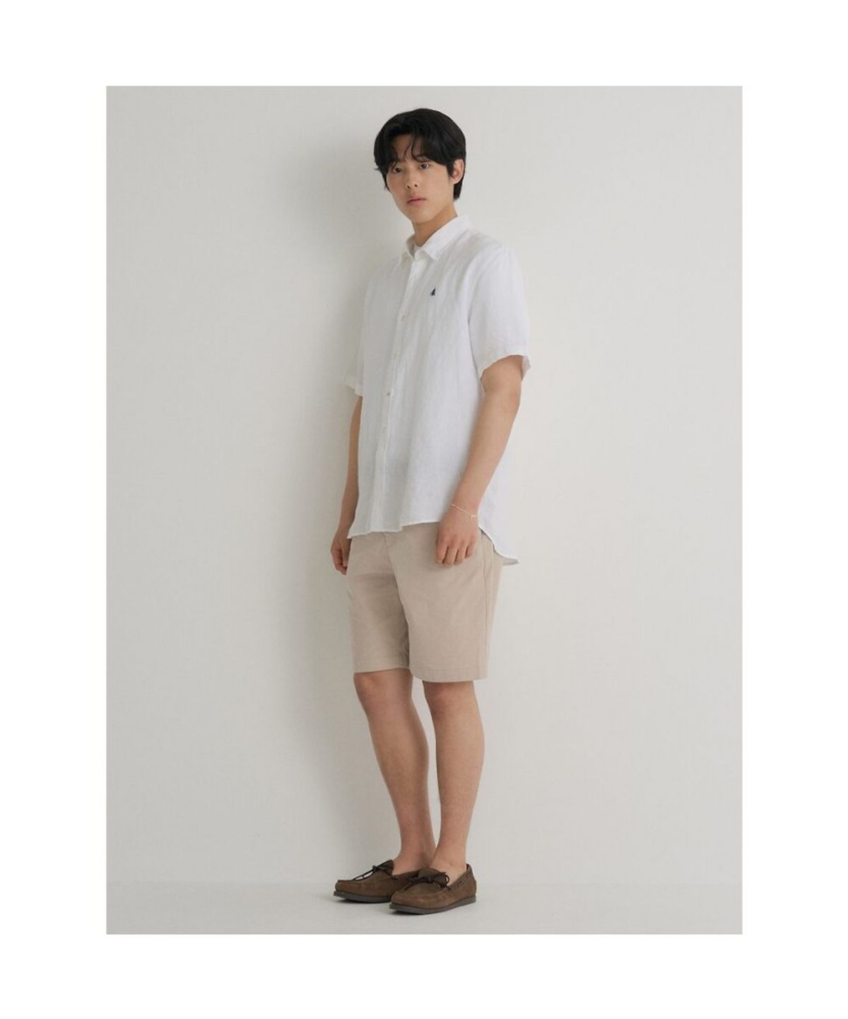 빈폴 멘(BEANPOLE MEN) 리넨 솔리드 반소매 셔츠  화이트