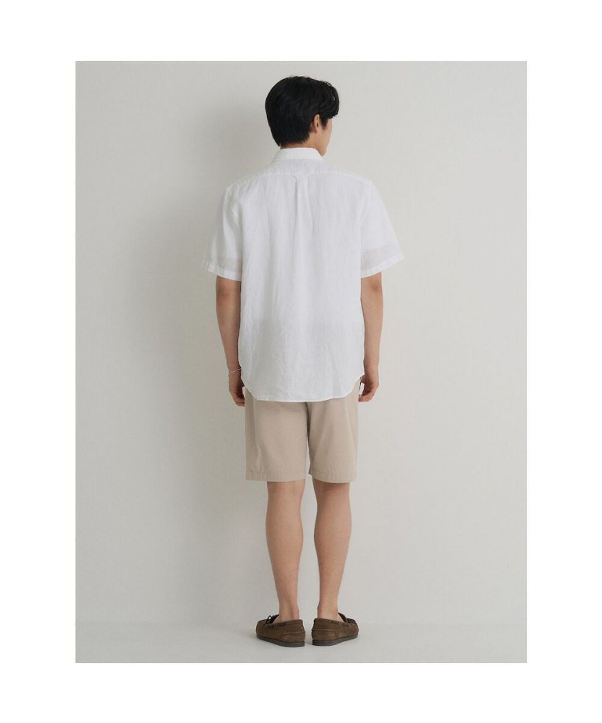 빈폴 멘(BEANPOLE MEN) 리넨 솔리드 반소매 셔츠  화이트