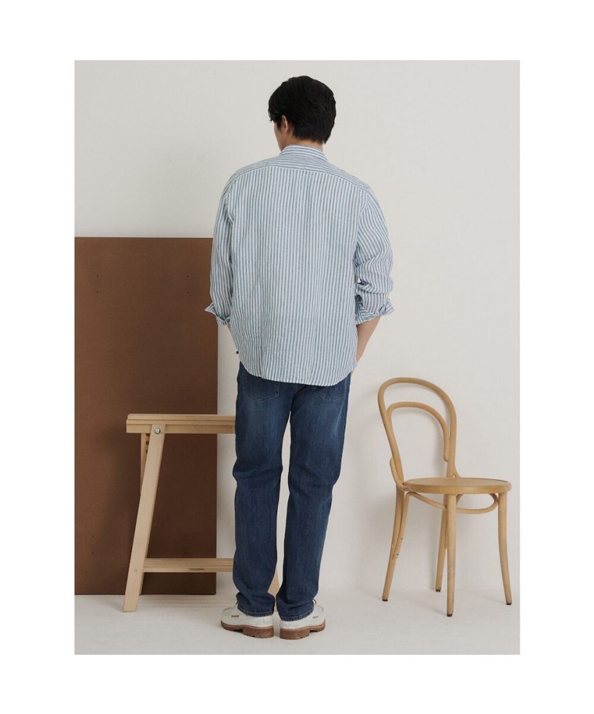 빈폴 멘(BEANPOLE MEN) 리넨 스트라이프 셔츠  그린