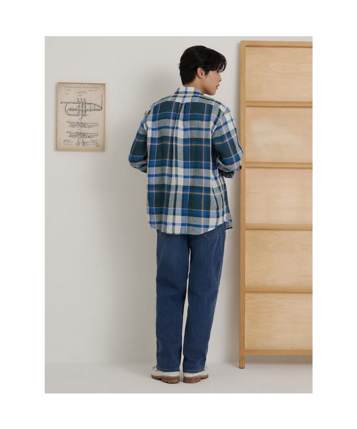 빈폴 멘(BEANPOLE MEN) 리넨 빅체크 셔츠  그린