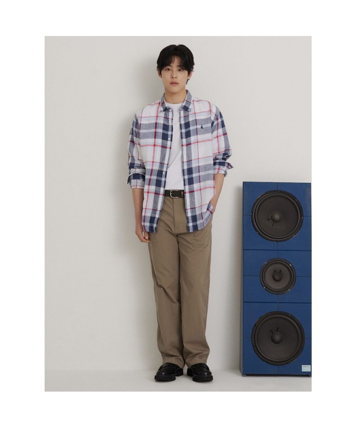 빈폴 멘(BEANPOLE MEN) 리넨 빅체크 셔츠  스카이 블루
