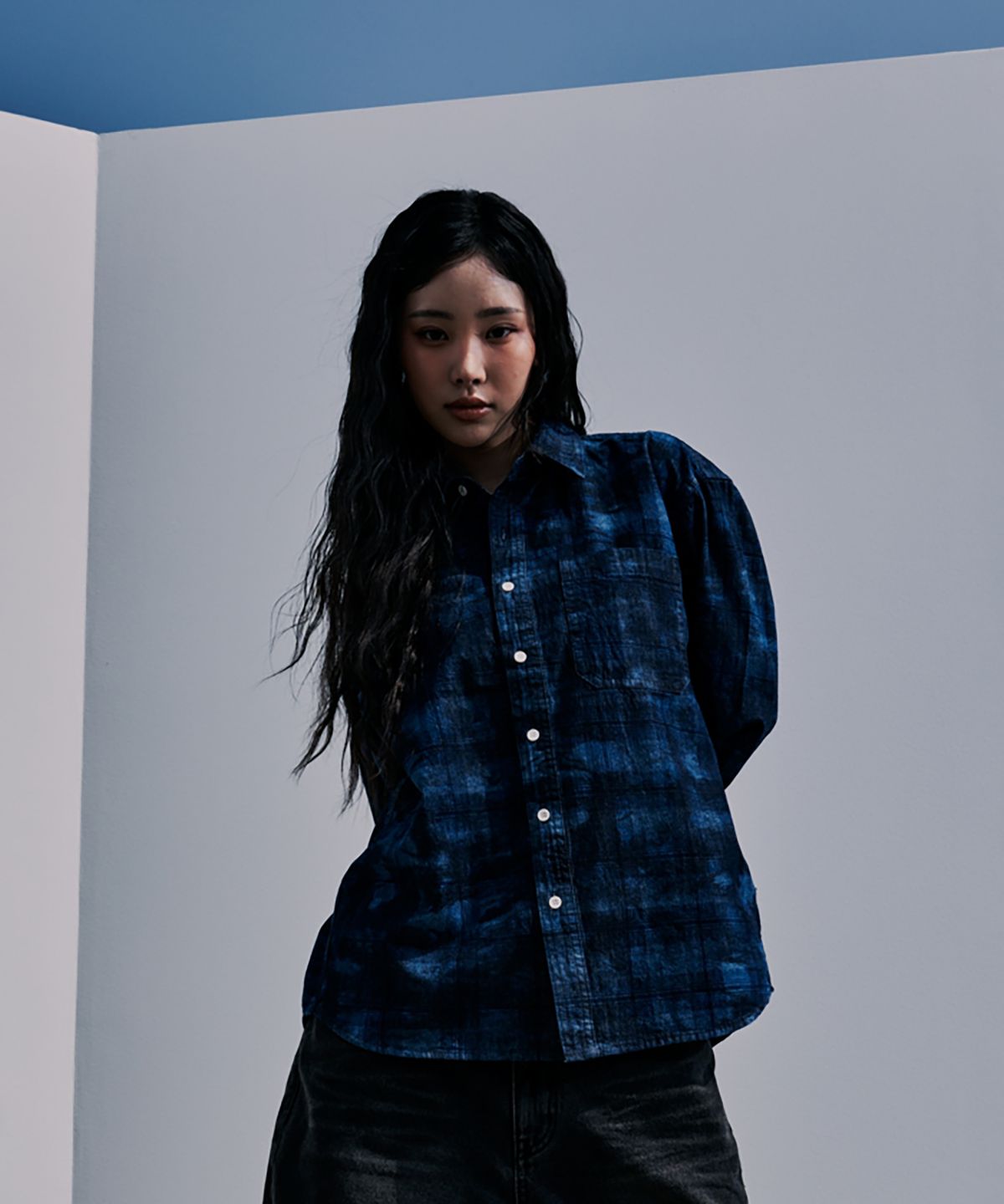 코너블레스(CORNERBLESS) WASHED GRID LONG SLEEVE SHIRTS
