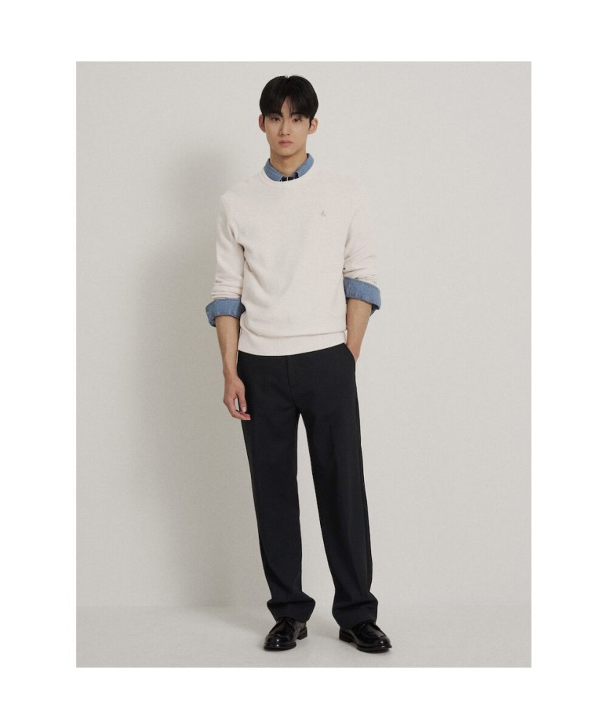 빈폴 멘(BEANPOLE MEN) 울 혼방 세미와이드 슬랙스  블랙