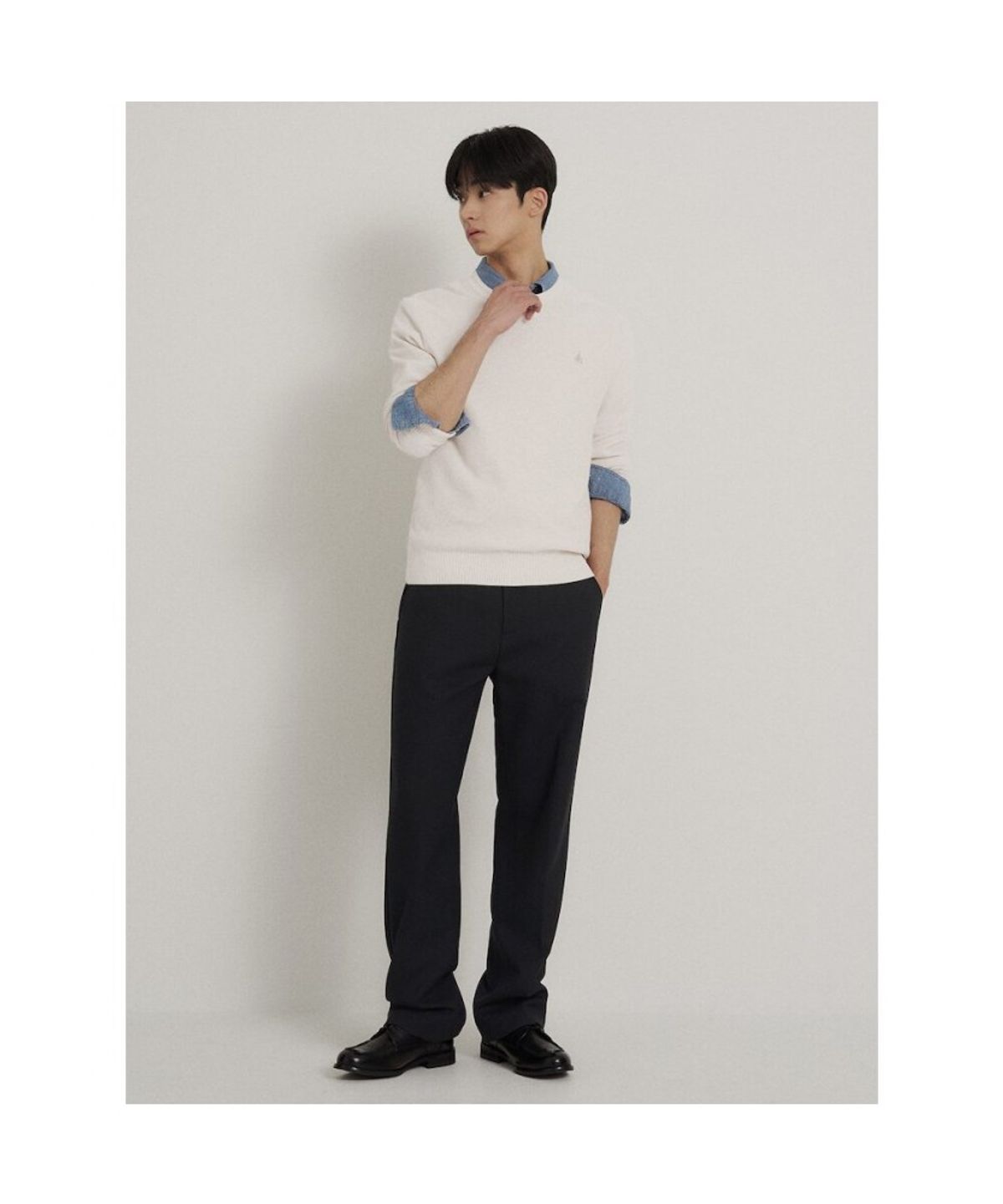 빈폴 멘(BEANPOLE MEN) 울 혼방 세미와이드 슬랙스  블랙