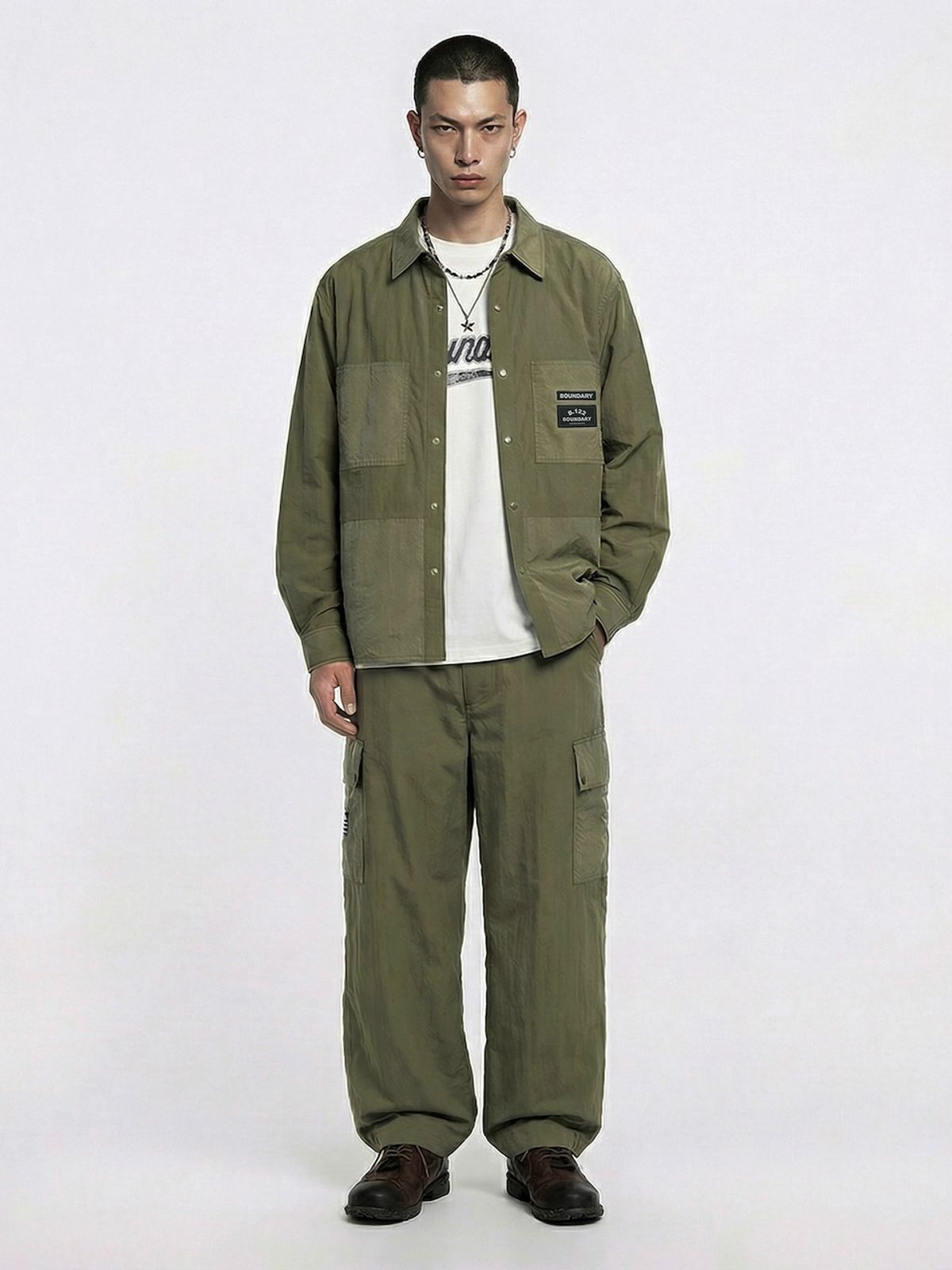 바운더리(BOUNDARY) B.122 LOGO SNAP BUTTON SPRING SHIRKET KA_B261MSC201